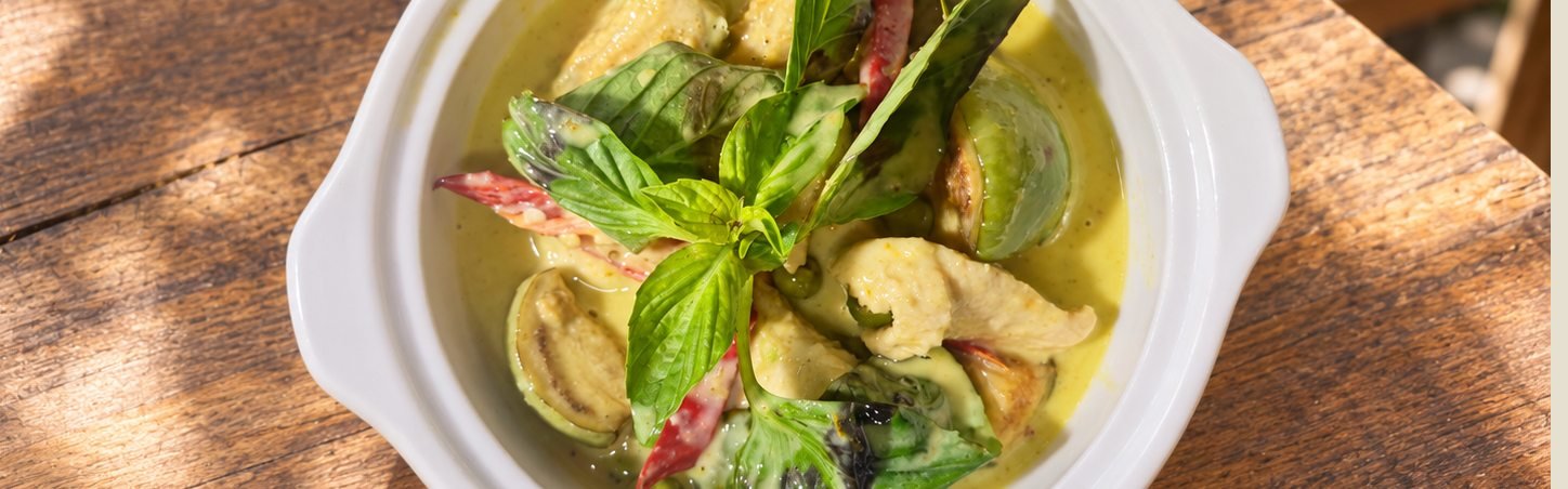 Thai green curry with chicken and basil at WonderlanD, Khao Lak