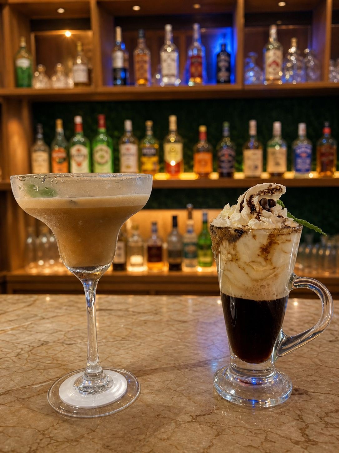 Espresso martini and Irish coffee at the WonderlanD bar